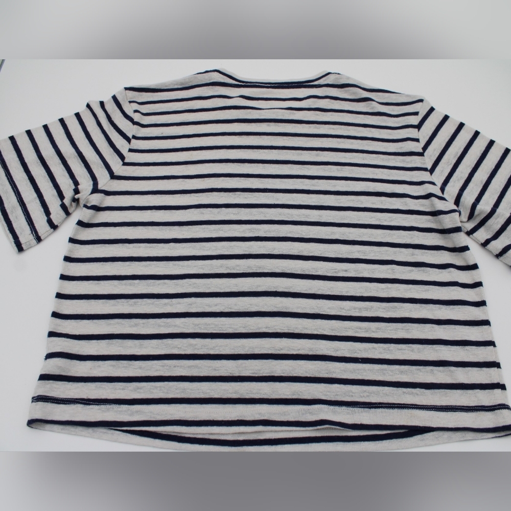 Navy & Gray Striped Modest Crop Tee – Size XS - Picture 3 of 6